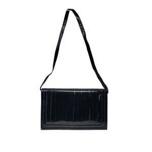 Vintage Womens Genuine‎ Eel Skin Convertible Clutch Black Korea Shoulder Bag